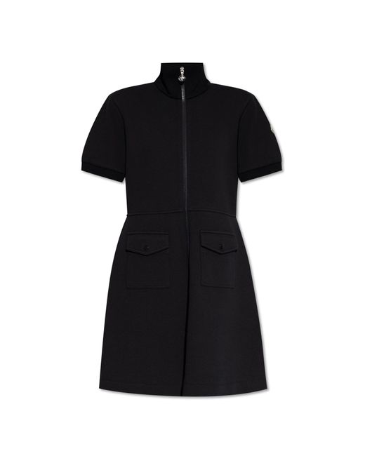 Moncler Black Dress With A Stand-Up Collar