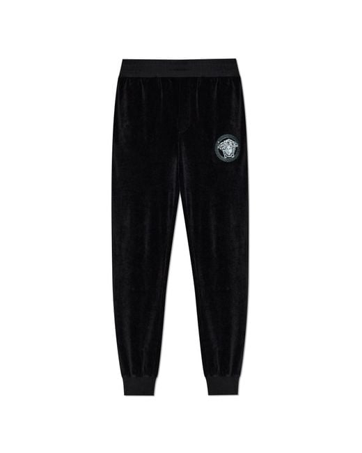 Versace Black Velvet Trousers With A Shimmering Appliqué for men