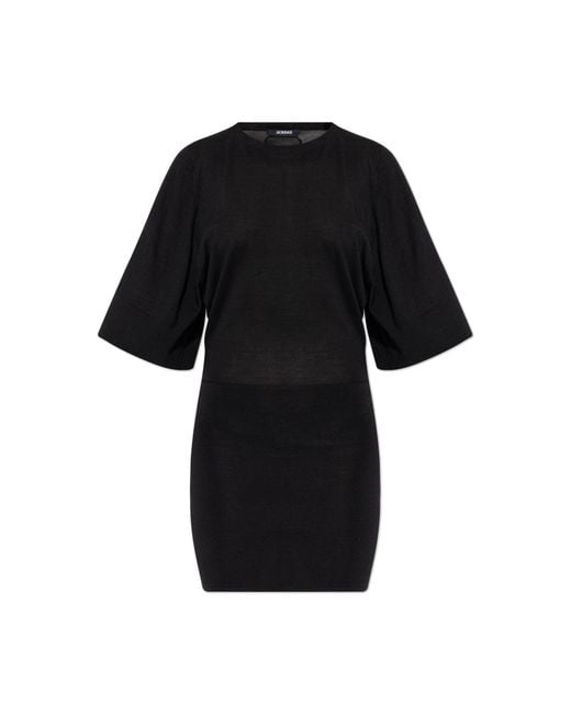 Jacquemus Black Wool Dress With Embroidered Logo