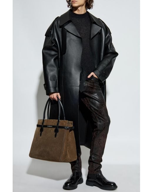 DSquared² Black Leather Coat for men