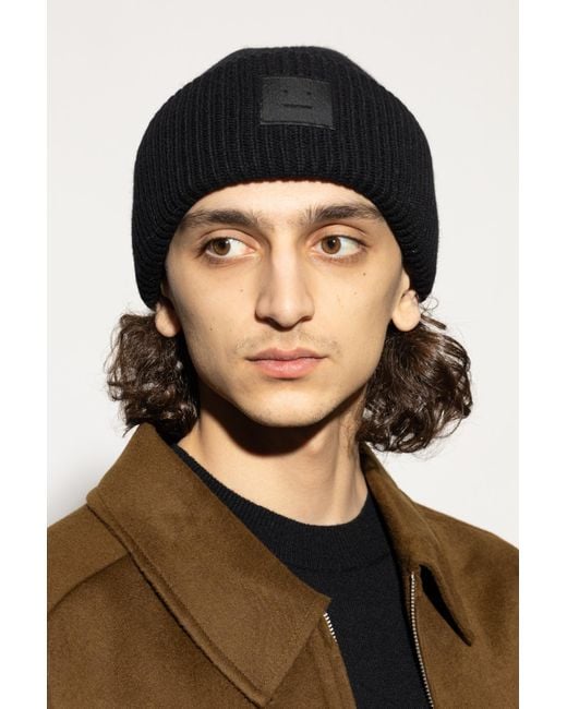 Acne Black Wool Beanie With Logo