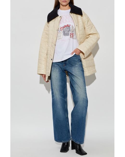 Ganni Natural Insulated Jacket With Corduroy Collar