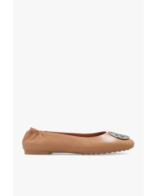 Tory Burch 'claire' Leather Ballet Flats in White | Lyst