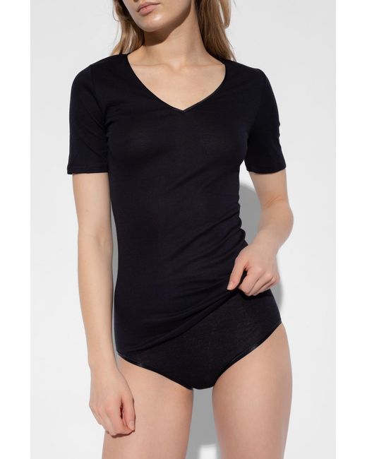 Hanro Black Cotton T-Shirt