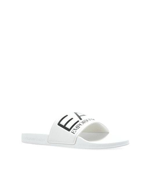 EA7 White Rubber Flip-Flops With Logo for men
