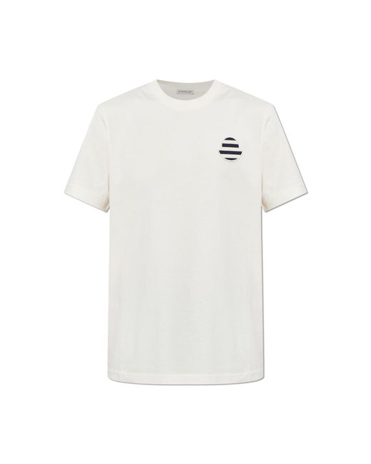 Moncler White T-Shirt With Logo Patch for men