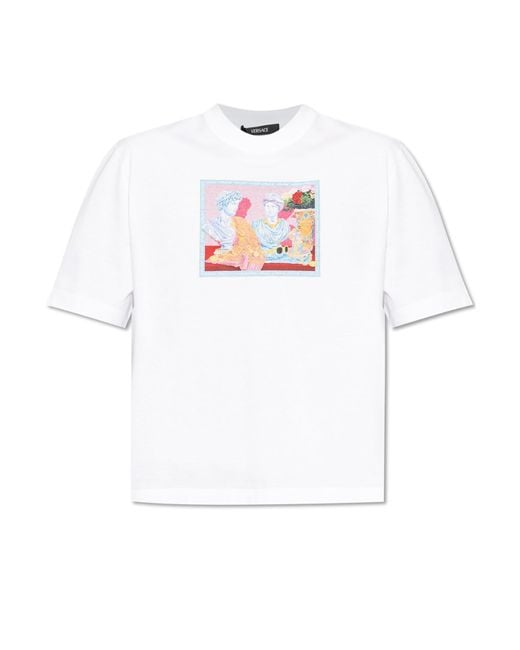 Versace White T-Shirt With Colorful Print for men