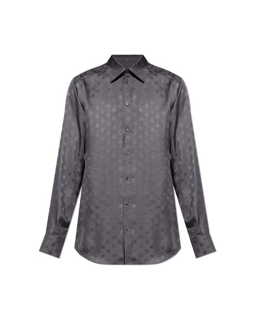 Dolce & Gabbana Gray Silk Shirt With Monogram for men