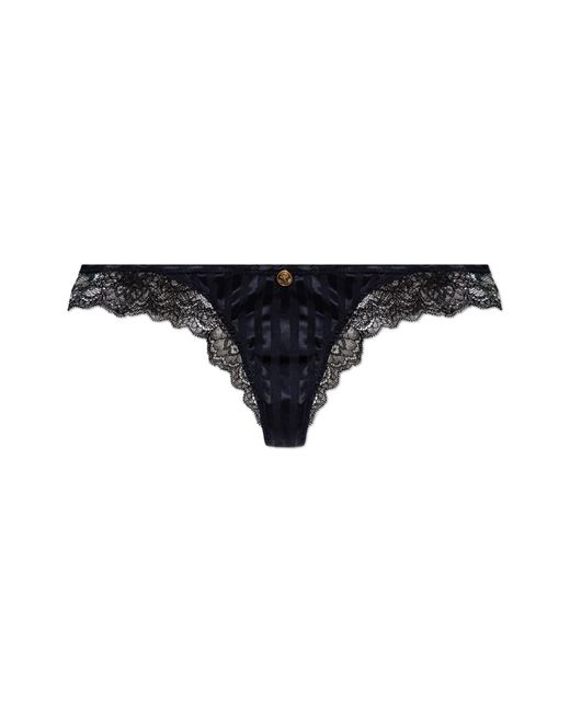 Versace Black Thongs With Lace Trim