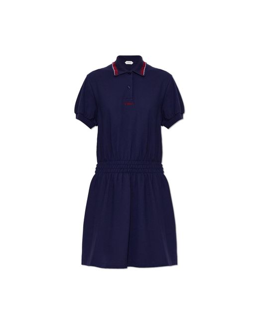 Versace Blue Cotton Dress With Embroidered Logo