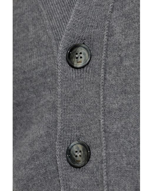 AMI Gray Wool Cardigan for men