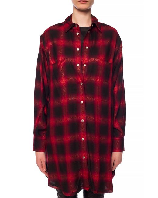 DIESEL Synthetic Checked Shirt Dress Red - Save 50% - Lyst