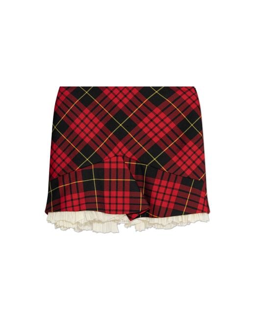 McQueen Red Short Skirt With A Checked Pattern
