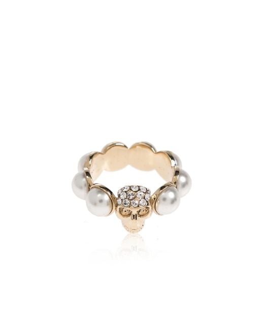 Alexander McQueen White Ring With Shimmering Crystals
