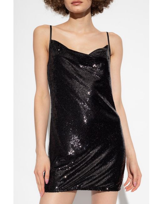AllSaints Black Haddie Cowl-neck Sequinned Mini Slip Dress