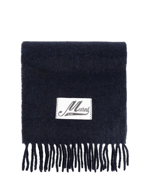 Marni Blue Wool Scarf With Logo for men