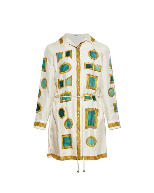 Versace White Silk Dress With "The Gallery" Print