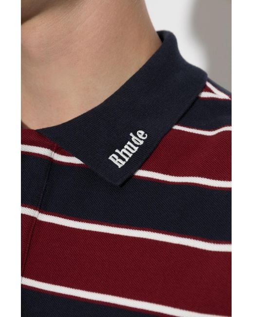 Rhude Red Striped Pattern Polo for men