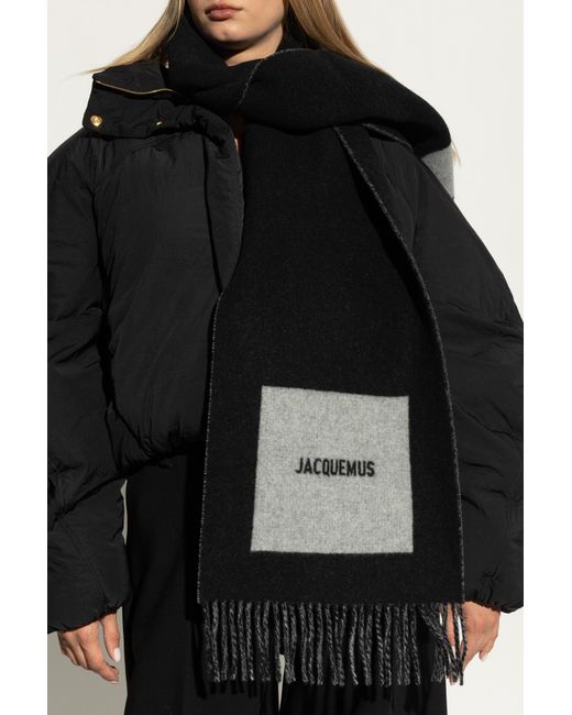 Jacquemus Black Wool Scarf With Logo