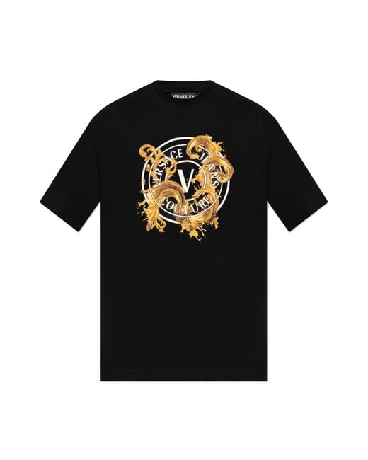 Versace Jeans Couture Black T-Shirt With Printed Logo for men