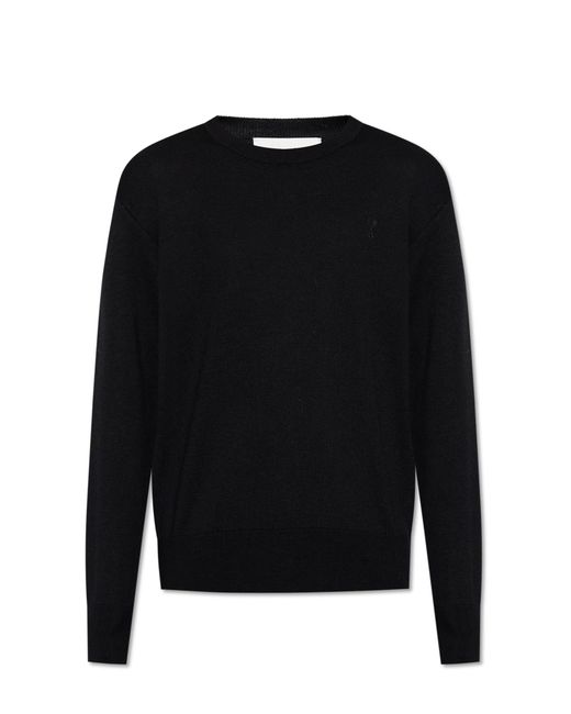 AMI Black Wool Sweater With Logo for men