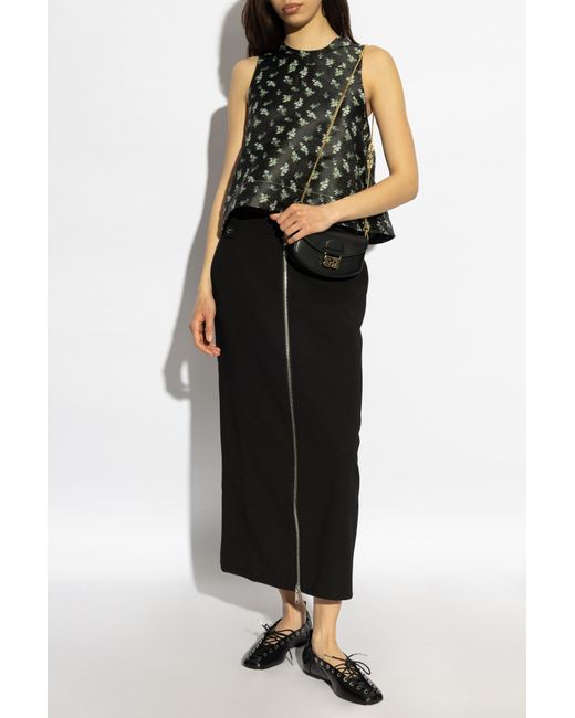 Ganni Black Top With Floral Pattern