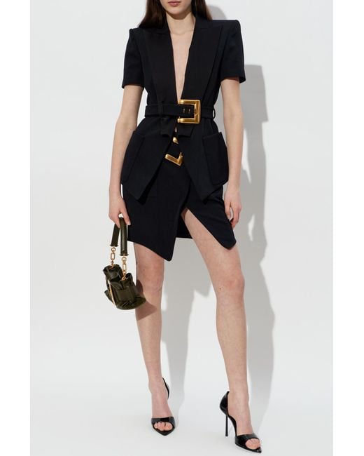 Balmain Black Wool Skirt With Decorative Belt