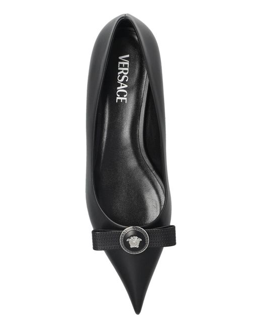 Versace Black Leather Ballet Flats