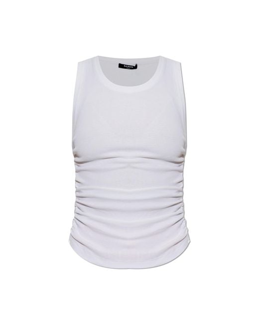 Balmain White Top With Sides Gathered With Drawstrings