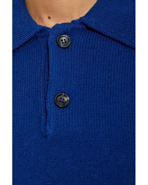 AMI Blue Wool Polo With Logo