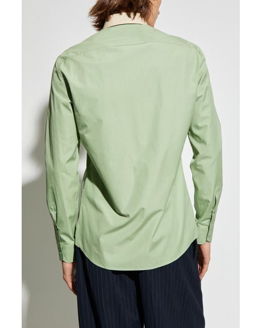 Fendi Blue Cotton Shirt With Embroidered Logo for men