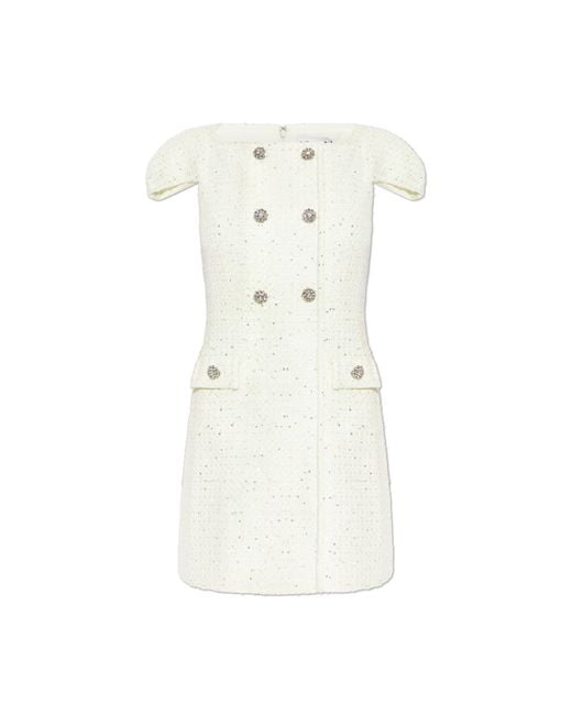 Self-Portrait White Tweed Dress With Shimmering Sequins