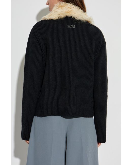 Marni Black Cardigan With Fur Collar