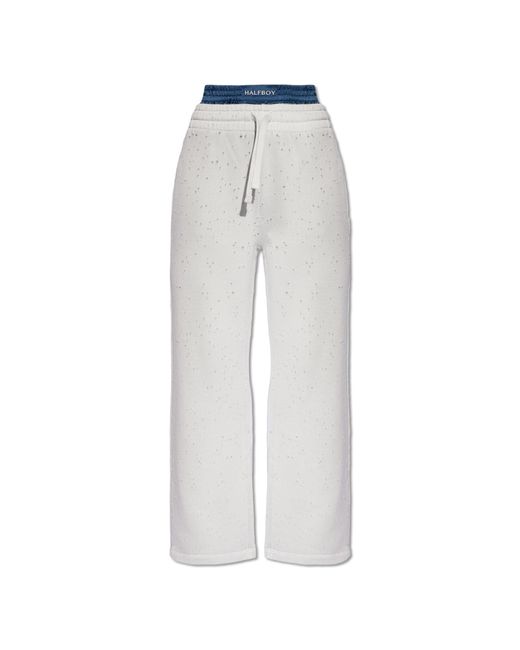 Halfboy White Sweatpants With Vintage Effect,