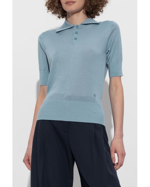 AMI Blue Wool Top