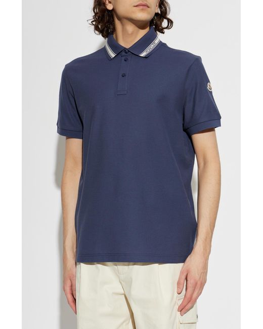Moncler Blue Polo With Logo Patch for men