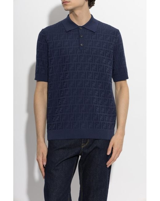 Fendi Blue Polo With Monogram for men