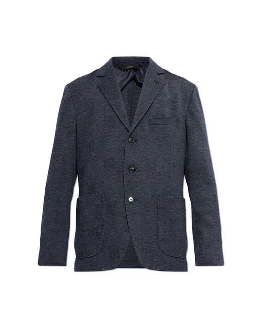Brioni Blue Wool Blazer With Notch Lapels for men