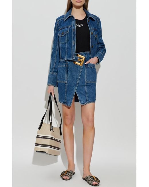 Balmain Blue Denim Skirt With Pockets
