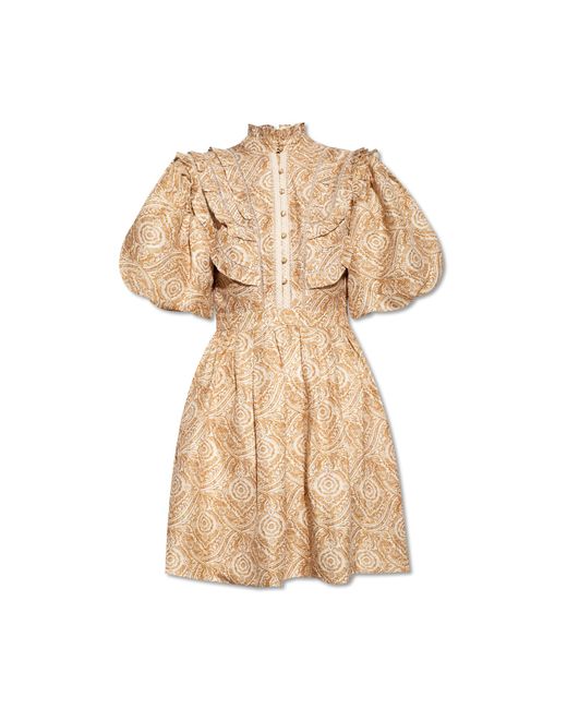 Ixiah Natural Dress With Puff Sleeves,