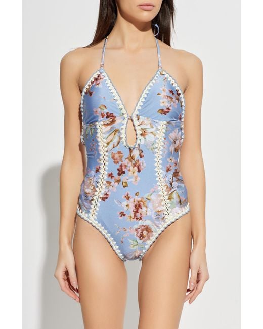 Zimmermann Blue One-Piece Swimsuit With Floral Motif