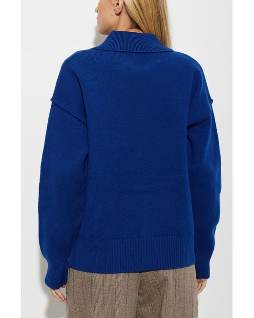 AMI Blue Wool Polo With Logo