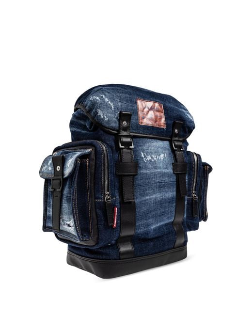 DSquared² Blue Denim Backpack With Logo for men