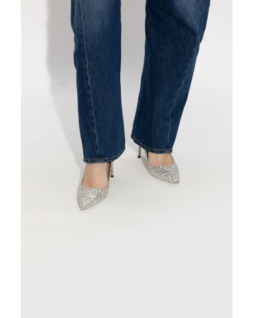 Jimmy Choo White 'Romy' Glitter Pumps