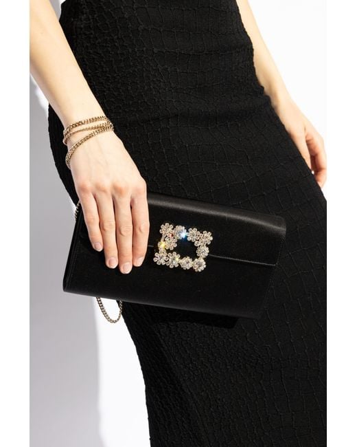 Roger Vivier Black Satin Clutch 'Efflorescence'