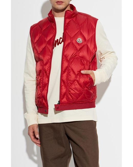 Moncler Red Puffer Vest With Logo Patch for men