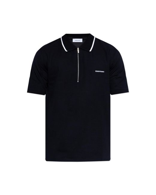 Ferragamo Black Polo With Embroidered Logo for men