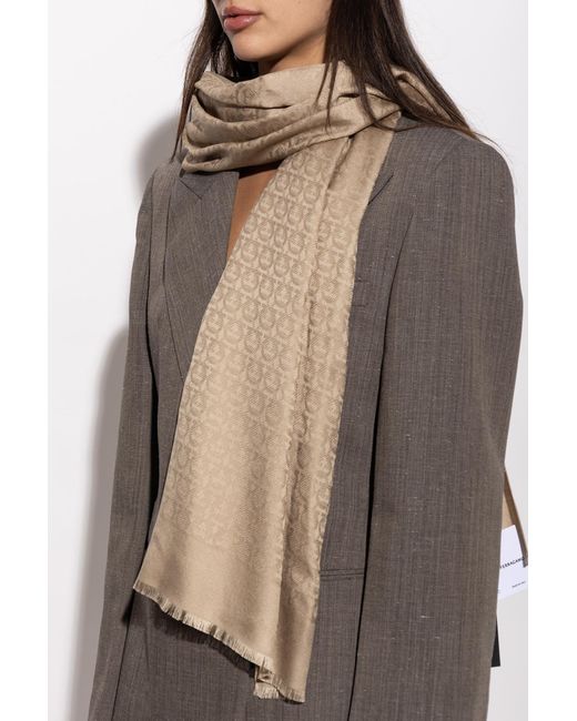 Ferragamo Brown Silk Scarf With Monogram