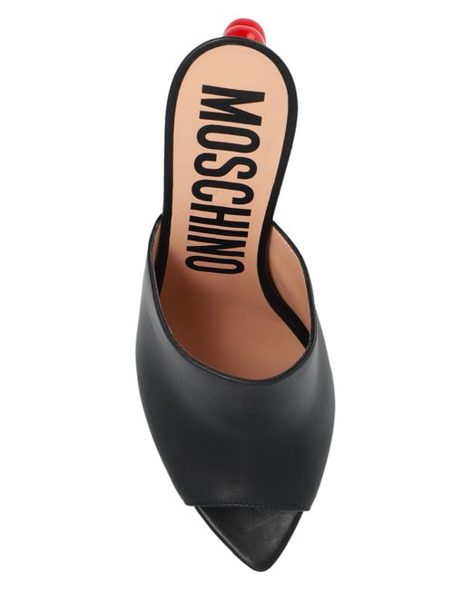 Moschino White Heeled Mules In Leather,