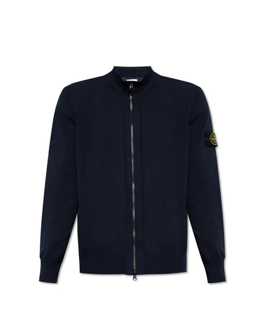 Stone Island Blue Cardigan With Stand-up Collar, for men